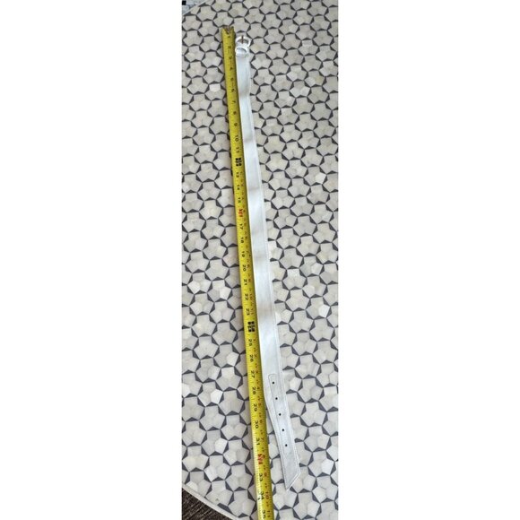 Vintage White Full Grain Leather Belt With Gold-Tone Buckle M/L 30" - Picture 7 of 8